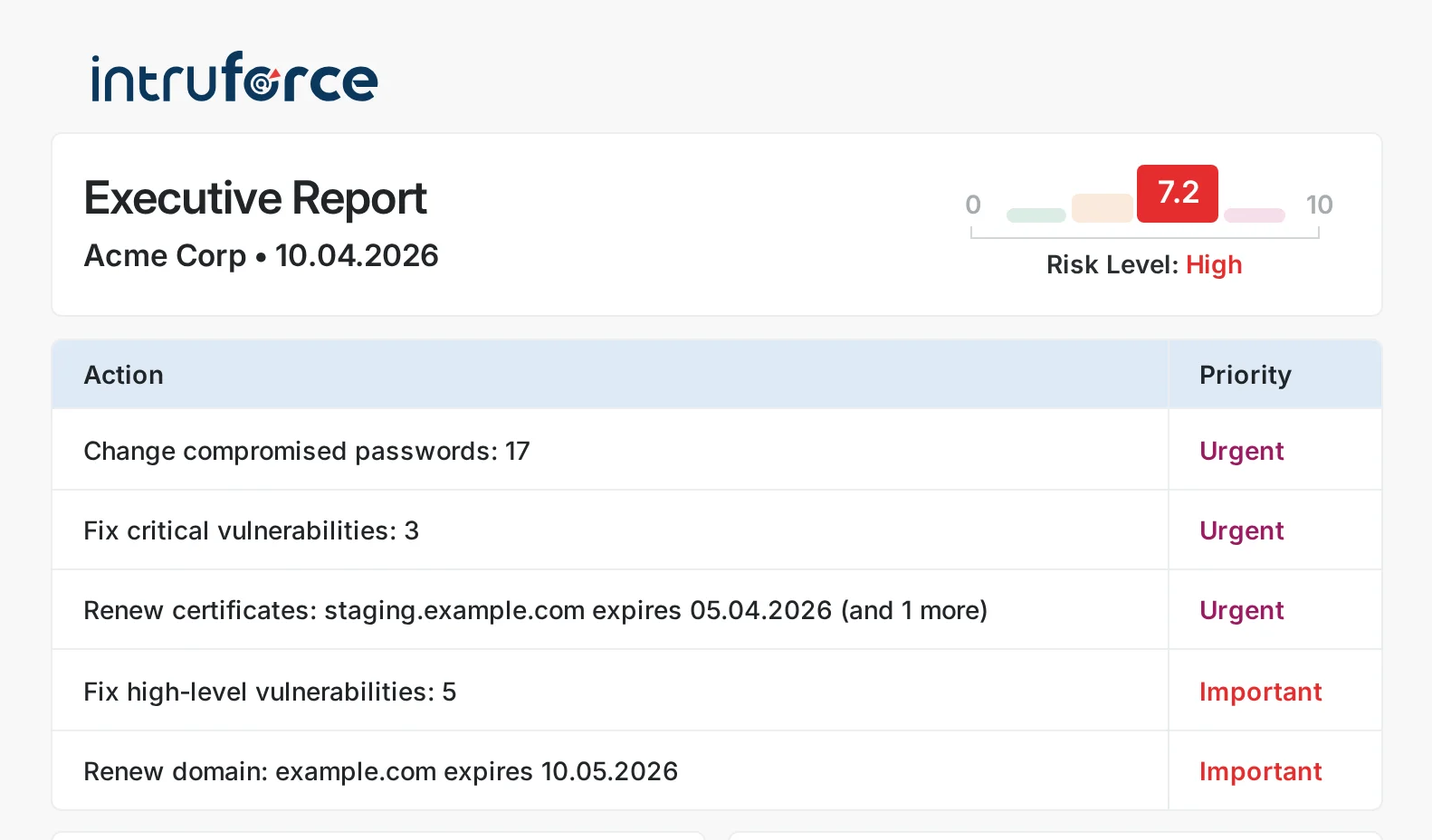 Executive report: Risk meter and action priorities